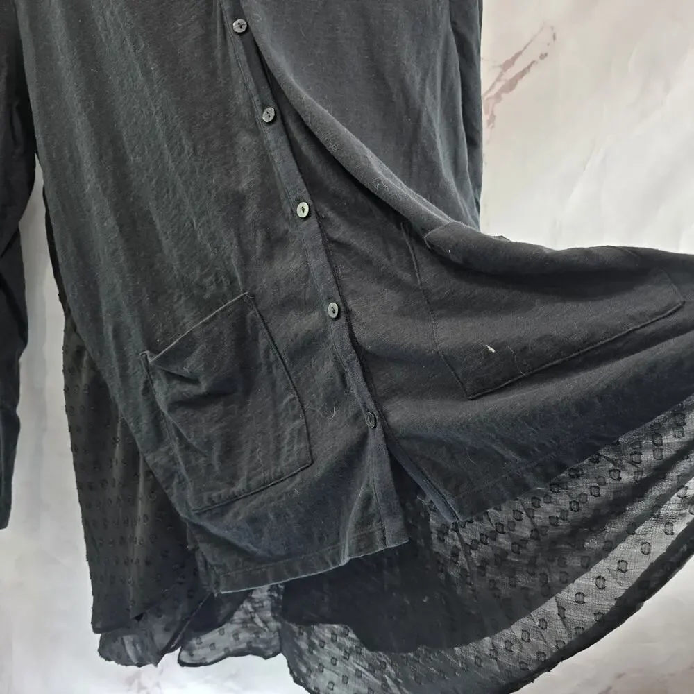 Logo by Lori Goldstein Cardigan Womens Large Black Chiffon Lace Trim Tee Jersey